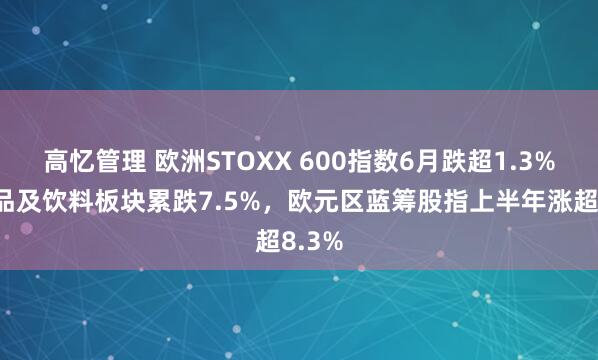 高忆管理 欧洲STOXX 600指数6月跌超1.3%，食品及饮料板块累跌7.5%，欧元区蓝筹股指上半年涨超8.3%