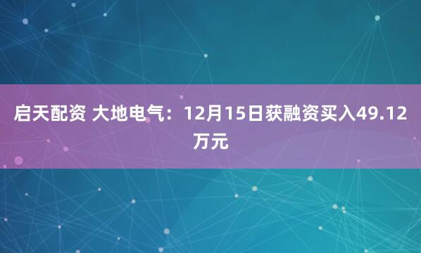 启天配资 大地电气：12月15日获融资买入49.12万元
